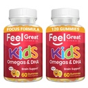 Føl store vitaminer Kids DHA Gummier med Omega 3 6 9, C-vitamin (2- Pack) - 124; Understøtter sund hjerne funktion, Vision & Heart Health - 124; Gluten Free, Vegetar - 124; 60 Gummies