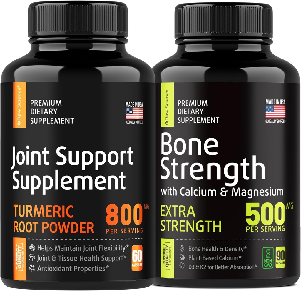 Knogle- og fælles fæstning - Joint & Knee Support, Knoglestyrke Kosttilskud - Gurkemeje Glucosamin Chondroitin MSM 800mg 60pcs og Calcium Supplement 500mg 90pcs