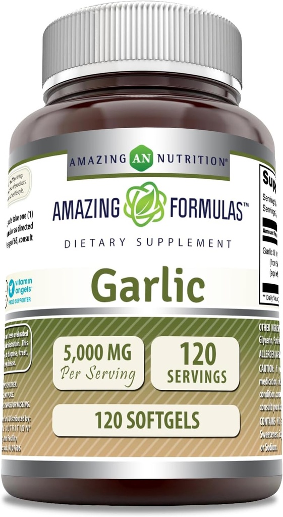 Amazing Formulas Hvidløg Supplements 124; 50 Mg koncentrat (100: 1); 5000 Mg Ækvivalent nogensinde 124; 120 Softgels • 124; Non- GMO • 124; Gluten- fri • 124; Fremstillet i USA