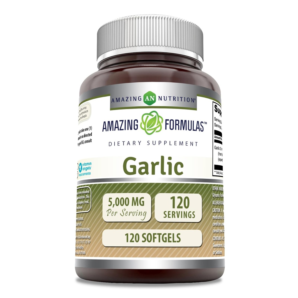 Amazing Formulas Hvidløg Supplements 124; 50 Mg koncentrat (100: 1); 5000 Mg Ækvivalent nogensinde 124; 120 Softgels • 124; Non- GMO • 124; Gluten- fri • 124; Fremstillet i USA
