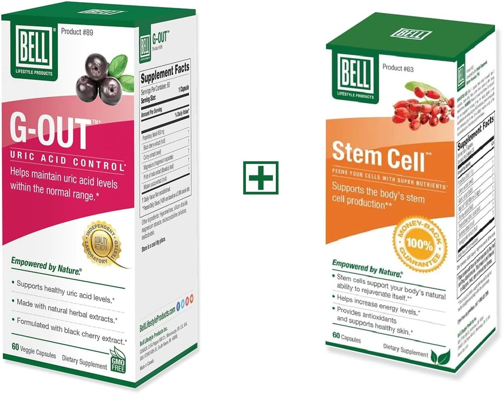Bell Bundle - Stem Cell Kosttilskud & G- Out Uric Acid Cleanse - 25 År rundt om i verden, solgt direkte af producenten