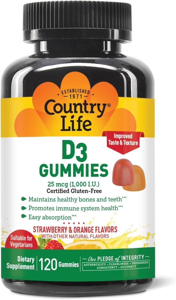 Land Life Strawberry & Orange D3 Gummies, 120 CT