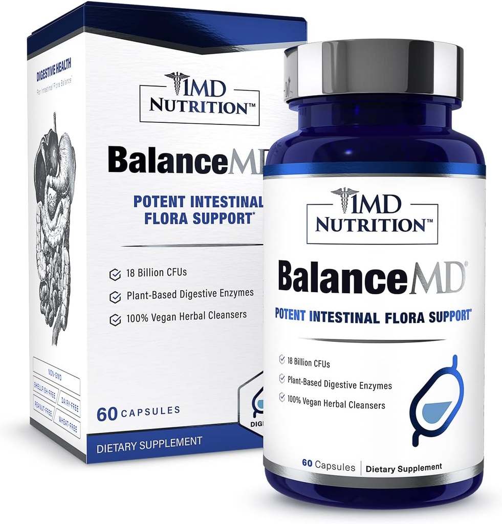 1MD Nutrition BalanceMD Vaginal Probiotics against 124; Oregano & Capac Acid med Lactobacillus & fordøjelsesfremmende enzymer against 124; Promodes Intestinal Flora Balance
