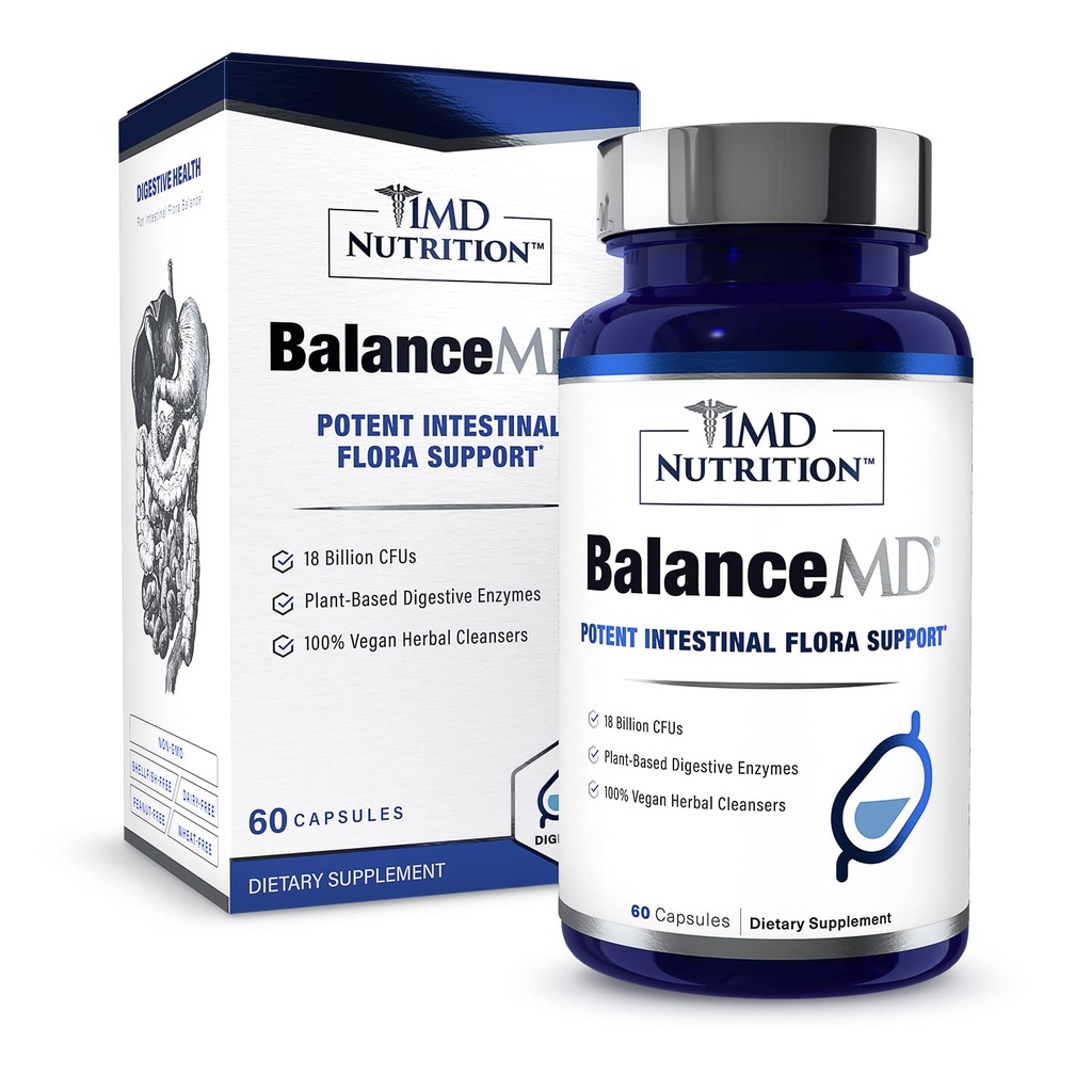 1MD Nutrition BalanceMD Vaginal Probiotics against 124; Oregano & Capac Acid med Lactobacillus & fordøjelsesfremmende enzymer against 124; Promodes Intestinal Flora Balance