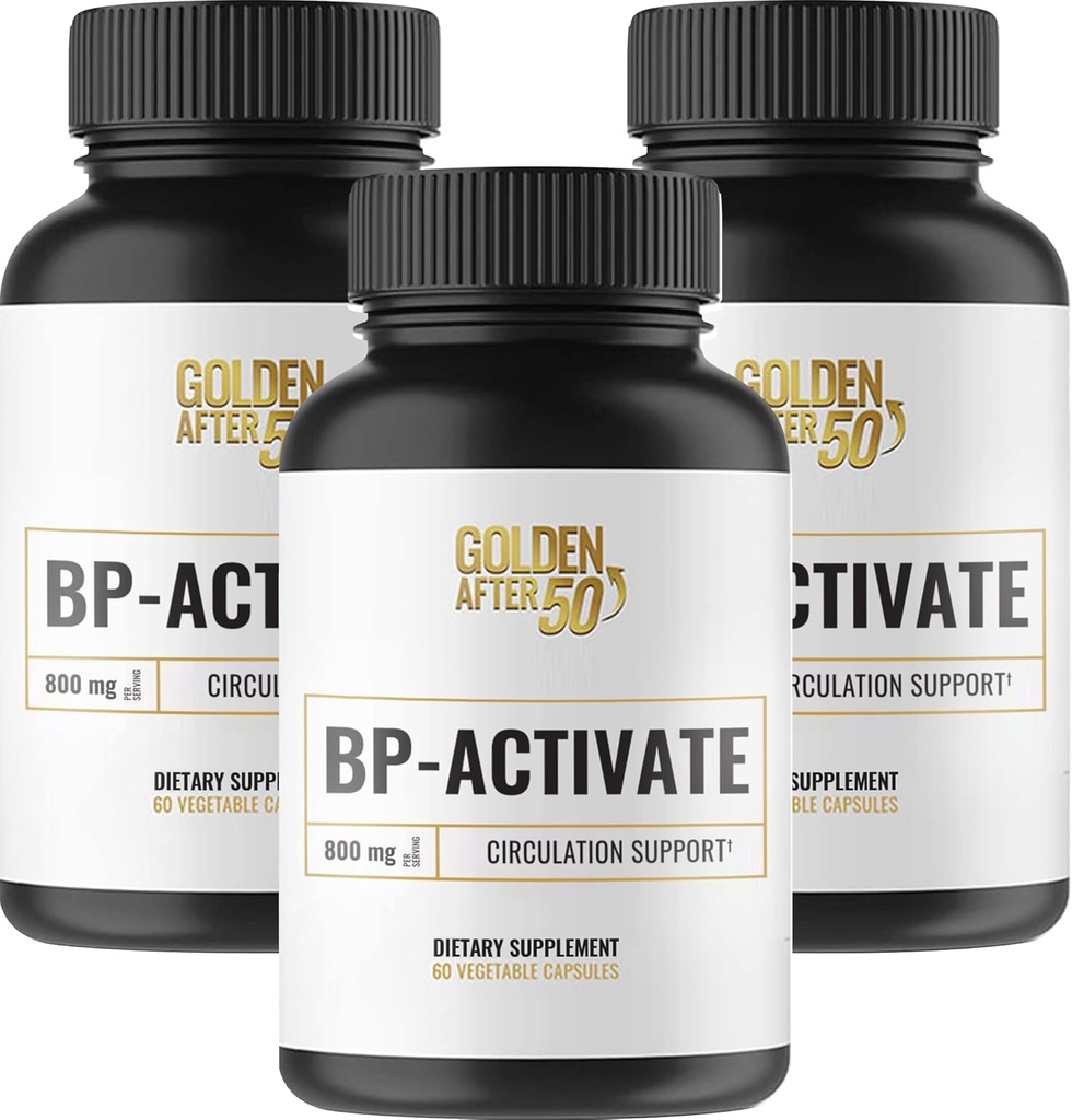 Golden Efter 50 BP- Activate - nitrogenoxid supplement med essentielle aminosyrer - blodcirkulation og hjerte sundhed supplement - 3 flasker - 800mg L arginin, AAKG, L Citrullin