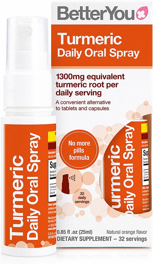 BetterYou Turmerisk Oral Spray - Natural Liquid Turmerisk supplement - en nem, Komfortabel Pille Alternativ - Natural Orange Flavor - 0,85 oz