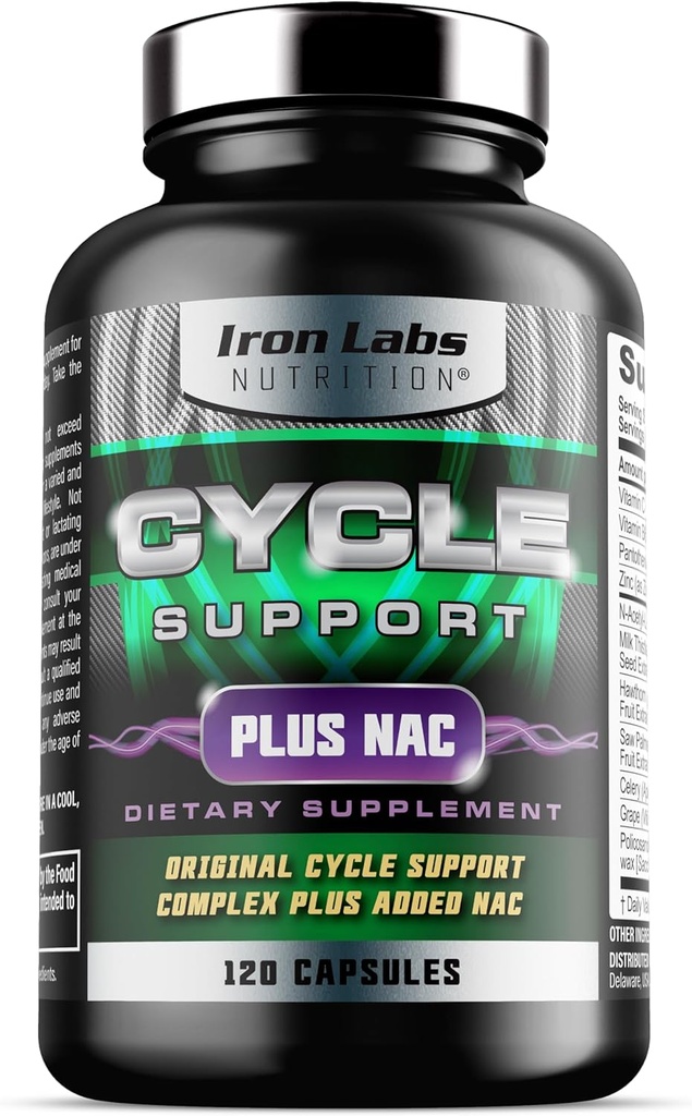 Iron Labs Nutrition: Cycle Support Plus NAC (N-Acetyl-L-Cysteine) - Kidney and Liver Support Supplement - On Cycle Support Supplements for Men - N Acetyl L Cysteine and Milk Thistle (120 Capsules)