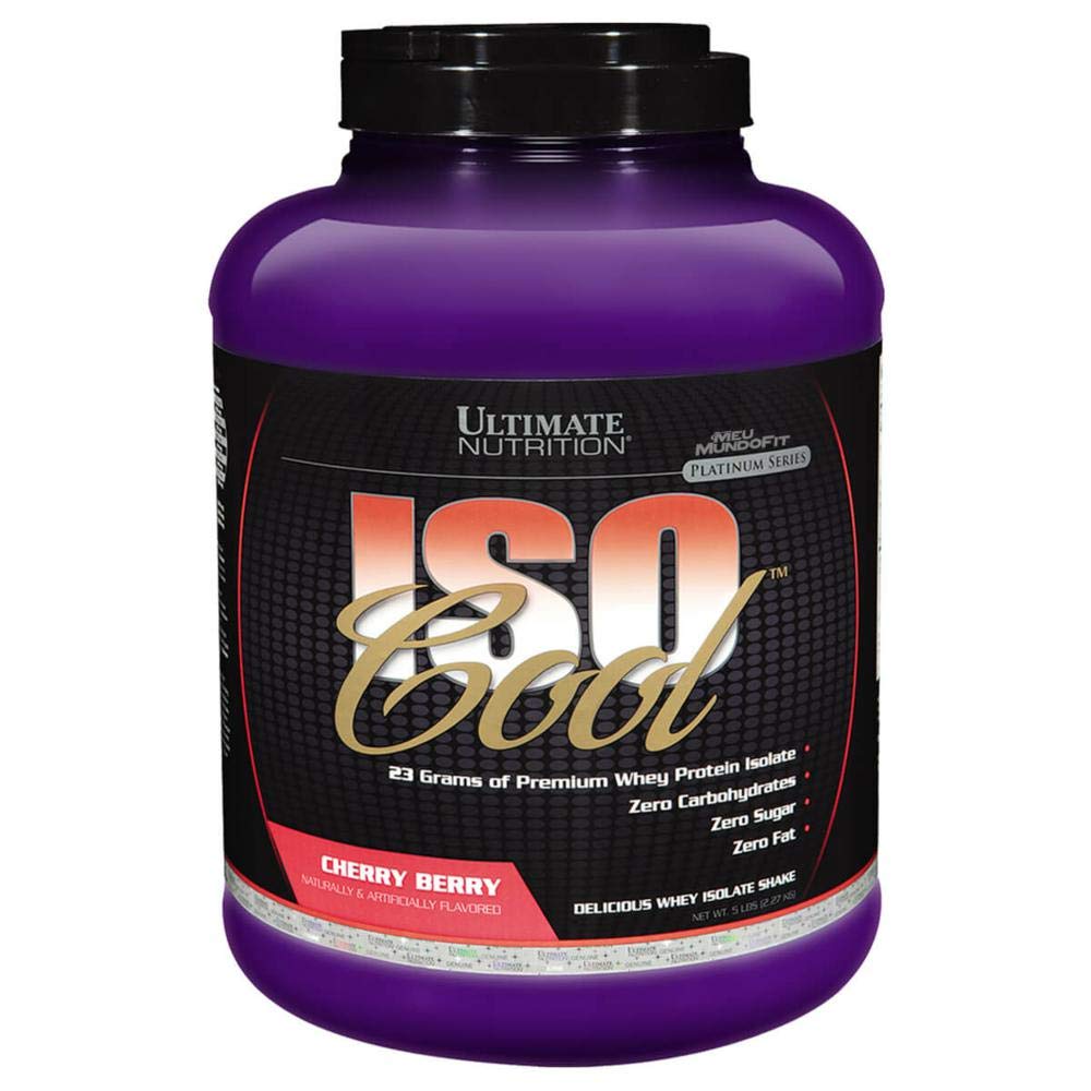 Ultimate Nutrition ISO Cool Pure Whey Protein Isolate Powder - Keto Friendly - 0 Carb 0 Fedt 0 Sukker - 23 Bedste Protein Per Servering, 5 Pounds, Cherry Berry