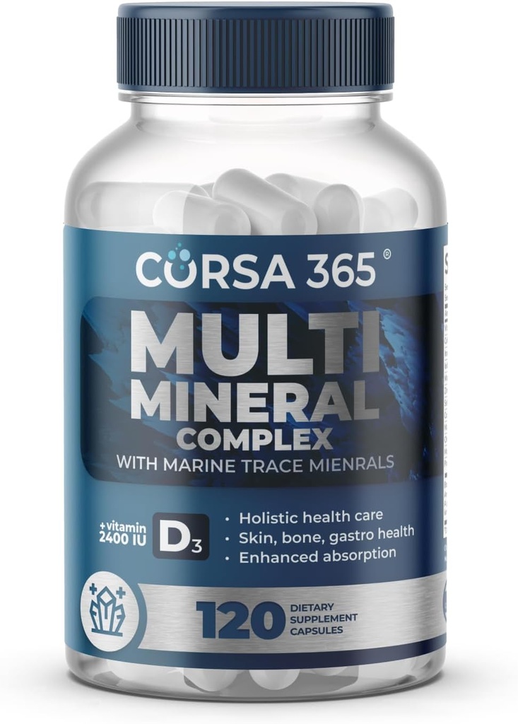 Multimineral supplement Magnesium Complex med trace mineraler til immunforsvar - Kalium Magnesium supplement Calcium Vitamin D Zink Cooper Boron supplement til mænd kvinder - 120 kapsler