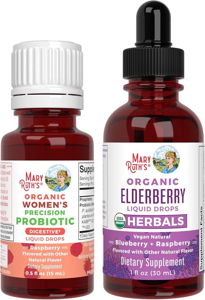 MaryRuth Organics Precision Probiotic for Women (Raspberry) & Elderberry Drops (Blåbær)
