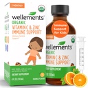 Wellows Organic Vitamin C & Zink immunforsvar * supplement til børn 2 måneder + Note 124; USDA Organic, fri for farvestoffer, Paragons & Top 9 mest almindelige allergener, Orange Flavor, (4 Fl Oz)
