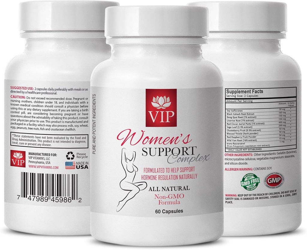 Mood Swings Supplements - Women's Support Complex Natural - Black Cohosh and sage, Menopause Supplements for Women, red Clover, Blessed Thistle, Menstrual Regulator, Licorice Root, 1 Bottle 60 Caps