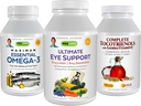 ANDREW LESSMAN 3 Produkt Eye Health Bundle - 360 Softgels Hver af Ultimate Eye Support, Maksimum Essential Omega-3 og Complete Tocotrienols. Fremmer og støtter øje sundhed.