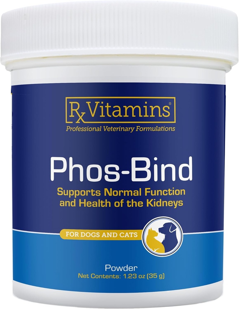 Rx Vitaminer Phos- Bind - Nyre Support Powder - Fosfat Binder til katte & Hunde til Nyre Sundhed - Understøtter normal Nyre Rengøring og essentiel Nyrepleje - 35g