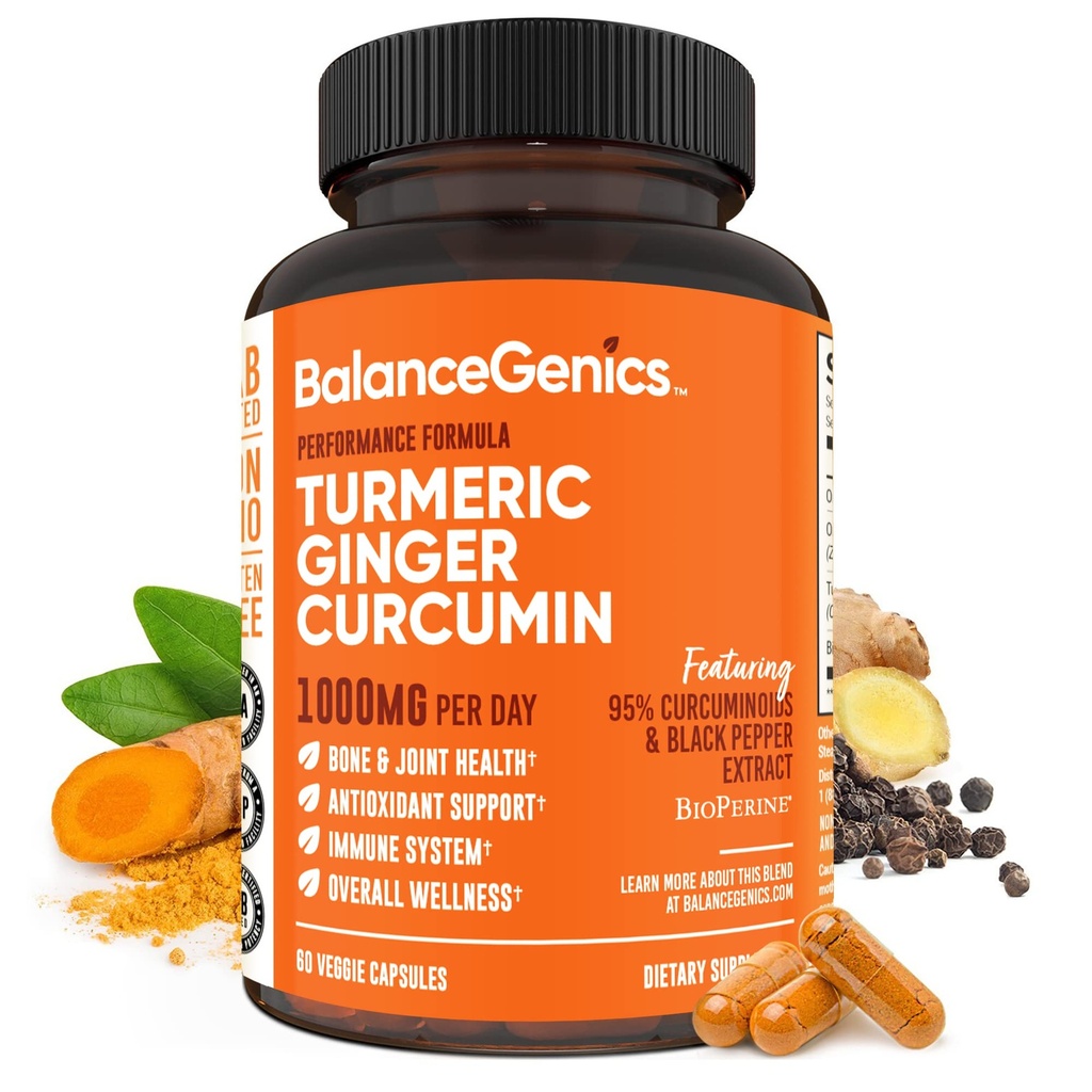 Gurkemeje tillæg med sort peber & Gingerrod 1000mg • 124; Optimeret formel 95% Curcuminoids • 124; Fælles sundhed & Inflammation support • 124; 60 kapsler pulver fyldt