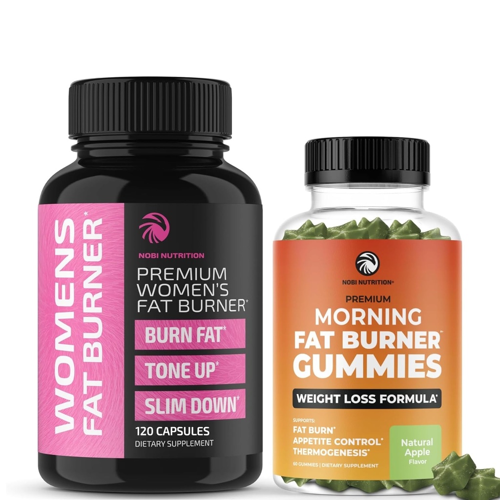 Fat Burn Gummies og tillæg Kvinder • 124; Komplet vægttab support med grøn te & hindbær Ketoner • 124; Appetitsuppressant, Metabolisme Booster, & Belly Fat Reducer • 124; 60 Gummies & 120 Pills
