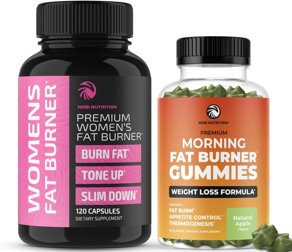 Fat Burn Gummies og tillæg Kvinder • 124; Komplet vægttab support med grøn te & hindbær Ketoner • 124; Appetitsuppressant, Metabolisme Booster, & Belly Fat Reducer • 124; 60 Gummies & 120 Pills