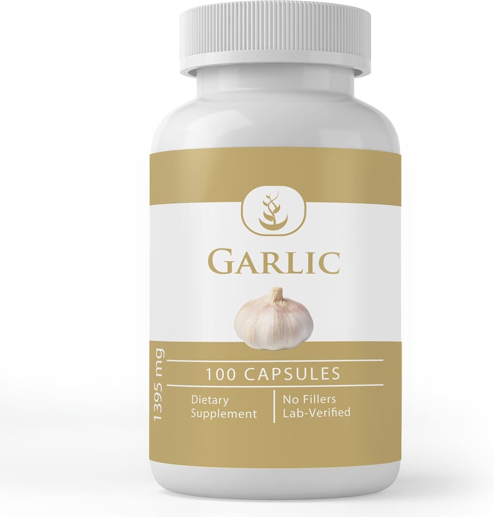 Pure Original Ingredienser Hvidløg Kapsler, (100 Kapsler) Altid Pure, Ingen tilsætningsstoffer eller Fillers, Lab Verified