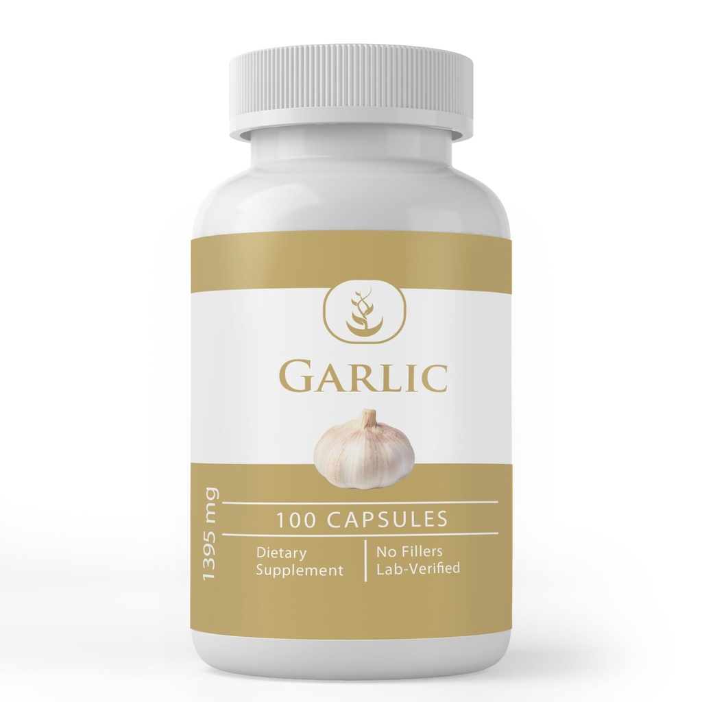 Pure Original Ingredienser Hvidløg Kapsler, (100 Kapsler) Altid Pure, Ingen tilsætningsstoffer eller Fillers, Lab Verified