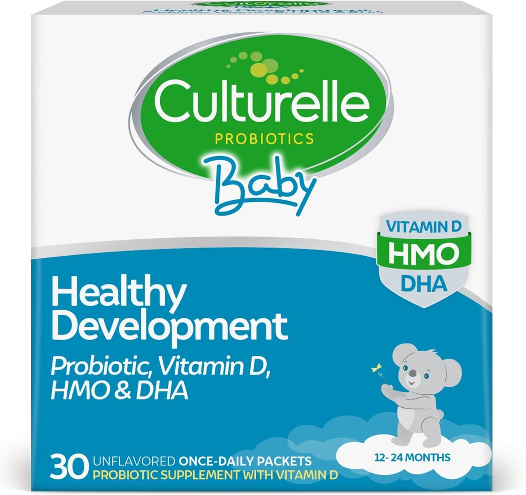 Culturelle Baby Sund Udvikling Probiotika, D-vitamin, HMO & DHA Pakker, Hjælper med at fremme et sundt immunsystem & fordøjelsessystem * i Babyer & Børn Age 1 +, Gluten Free & Non- GMO, 30 Greve (pakke med 1)