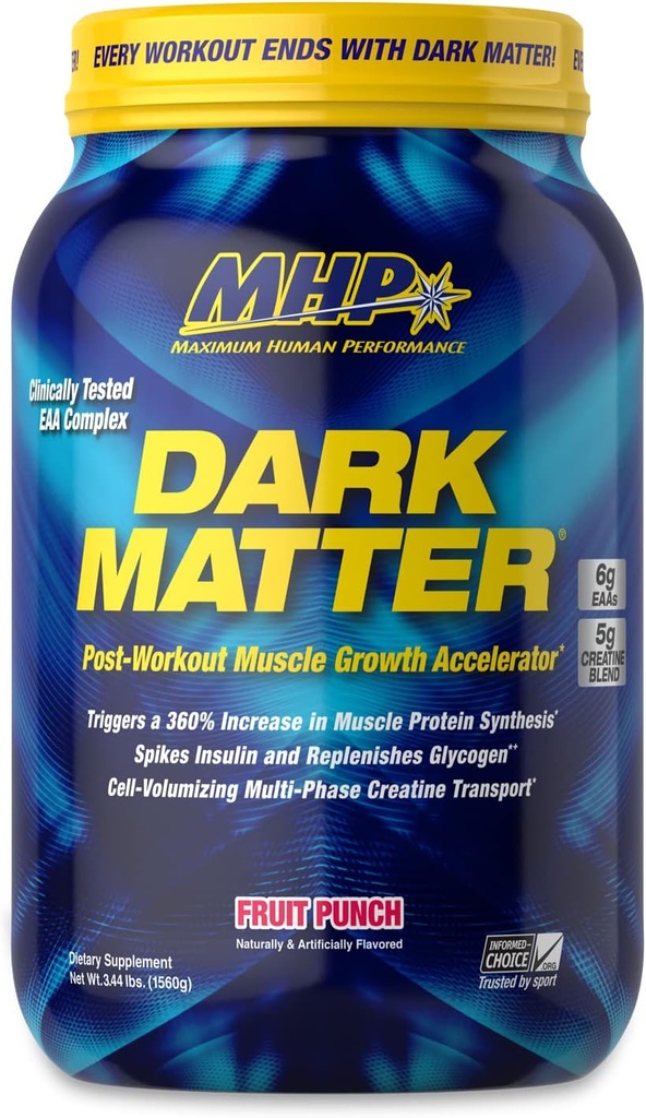 MHP Dark Matter Post Workout, Recovery Accelerator, w / Multi fase Creatin, Waxy Majs Kulhydrat, 6g EAA, Fruit Punch, 20 Servere, 55 Oz