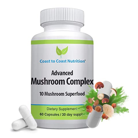 Advanced Mushroom Complex - Lion 's Mane, Reishi, Cordyceps, Chaga, Tyrkiet Tail, Maitake 10X Mushroom Blend Superfood - immunforsvar & Nootrop Brain Supplements for Immunity & Energy - 60 kapsler