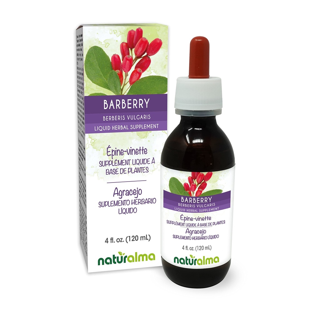 Naturalma Barberry (Berberis vulgaris) Rodbark Alkohol- Gratis tinktur - 4 fl oz Liquid Extract in Drops - Herbal Supplement - Vegan