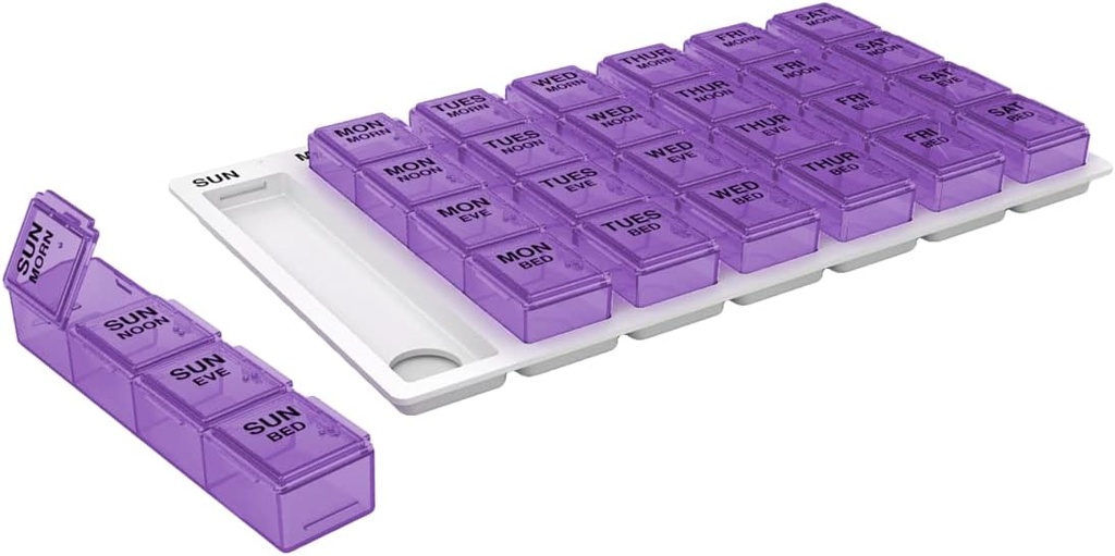 EZY DOSE Weekly (7-dag) Pill Case, Medicine Planner, Vitamin Organizer Box, Medium Pop- Out Compartments, 4 gange om dagen, Let at bruge, Farver kan Vary, BPA Gratis