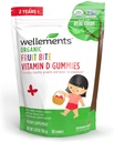 Wellows Organic Fruit Bite Vitamin D Gummy Note 124; Vitamin D3 Gummy til børn, supplement til sund vækst & Knogleudvikling *, Raspberry Flavor Note 124; 60 Day Supply, Age 2 +
