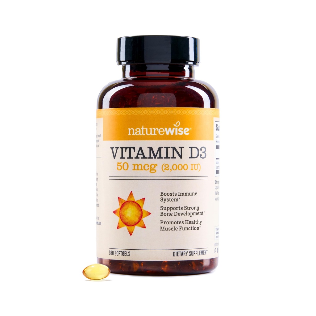NatureWise Vitamin D3 2000iu (50 mcg) 1- År Support til immunforsvar, sund muskelfunktion, og Knoglesundhed - non-GMO, Gluten Free in Organic Extra Virgin Olivenolie, (Mini Softgel), 360 Tæl