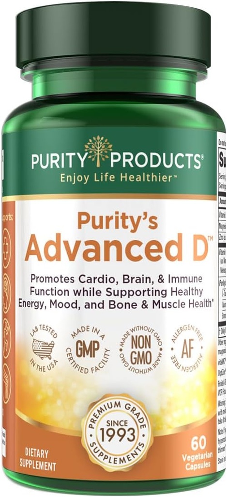 Renhed Produkter Dr. Cannell 's Advanced D fra Vitamin D3 Super Formel - Pakket med D-vitamin, Vitamin K2, Zink, Magnesium Citrat, Bor og Taurine - 60 Vegetariske Kapsler