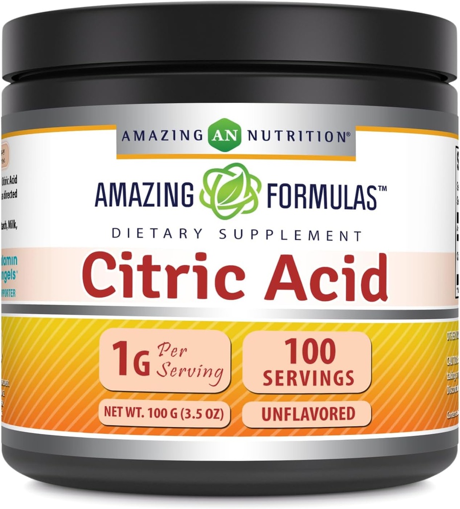 Amazing Formulas Citronsyre Pulver Supplement • 124; 1 Gram • 124; Unflavored • 124; Non- GMO • 124; Gluten- Free • 124; Made in USA (1 Pack, 100 Grams)