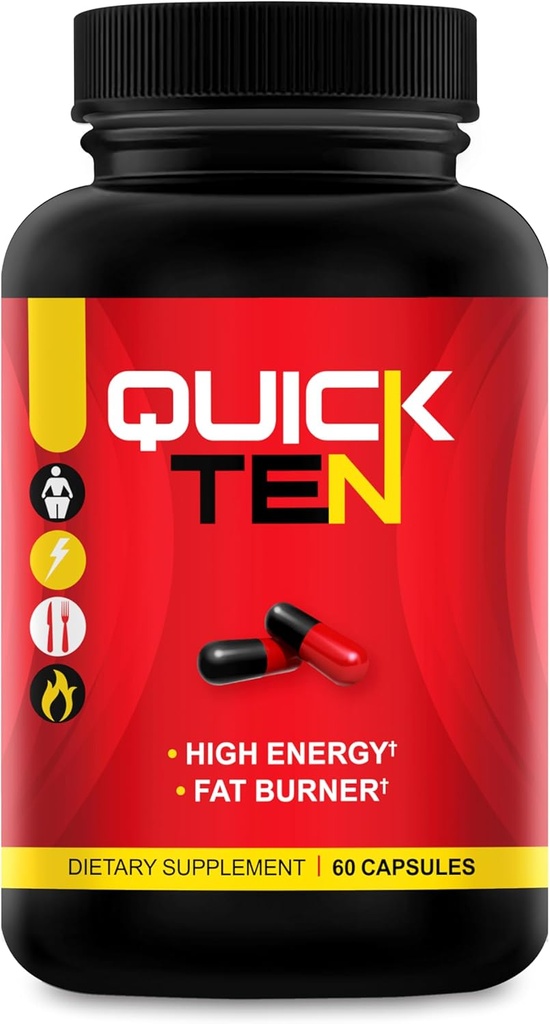 Quick Ten - Bedste vægttab piller - Natural Metabolisme Booster, Appetite Suppressant, Fat Burner piller - Premium Diet piller til kvinder og mænd - Energi og Focus Blend - 60 kapsler