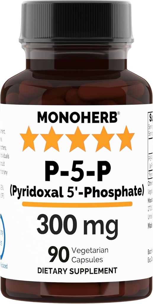 MONOHERB Pyridoxal 5- phosphat 300 mg - 90 Vegetariske kapsler - P5P Aktiveret vitamin B6 - Meget biotilgængelig