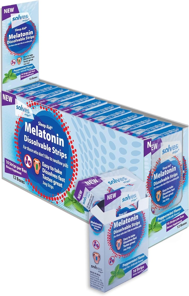 Løs søvnhjælp - 3 mg melatonin Opløs striber, Quick, Deep & Restful Sleep Solution, pebermynte Flavor, voksne, sukkerfri / drugfri / rejseløs (120 Pack)