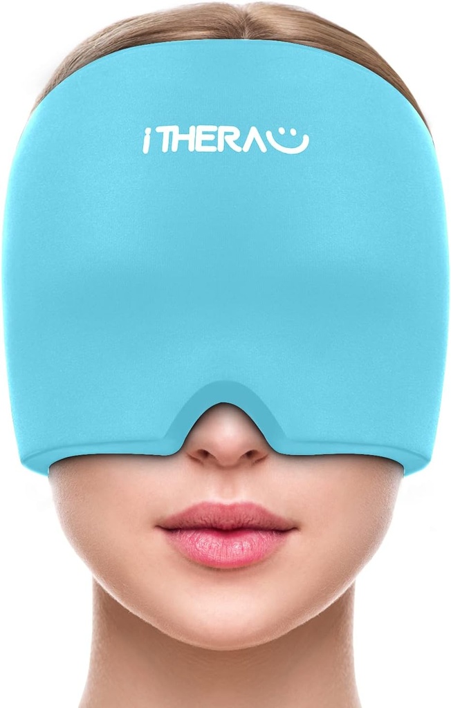 iTHERAU Migræne Relief Cap, Lindrende Hovedpine Hat, Gel Ice Pack Head Wrap med varm og kold terapi, Hovedpine Relief Cap for Sinus, Puffy Eyes, Spænding og Stress Relief Blå
