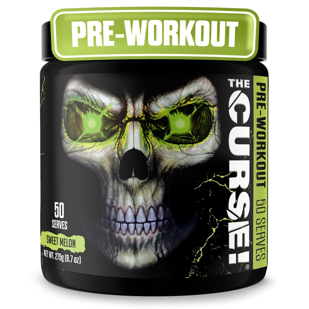 JNX SPORTER Forbandelsen! Pre Workout pulver til mænd og kvinder, Koffein, Beta- Alanine, Creatin, L- Citrullin, 50 Servere, Sweet Melon Flavor - Boost Energy, Styrke og fokus