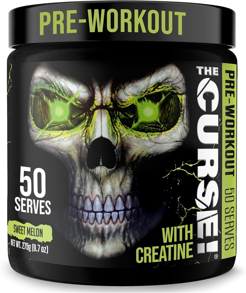 JNX SPORTS The Curse! Pre Workout Powder for Men & Women, Caffeine, Beta-Alanine, Creatine, L-Citrulline, 50 Servings, Sweet Melon Flavor – Boost Energy, Strength & Focus