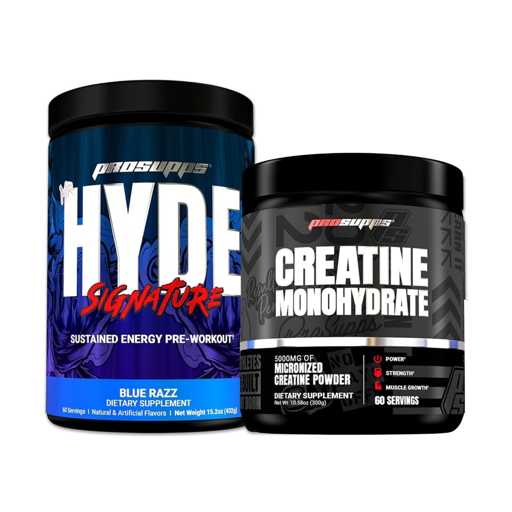 PROSUPPS Hyde Signature Vedvarende energi Pre- workout, Blå razz - 60 Servere, og Creatin 300 Bundle