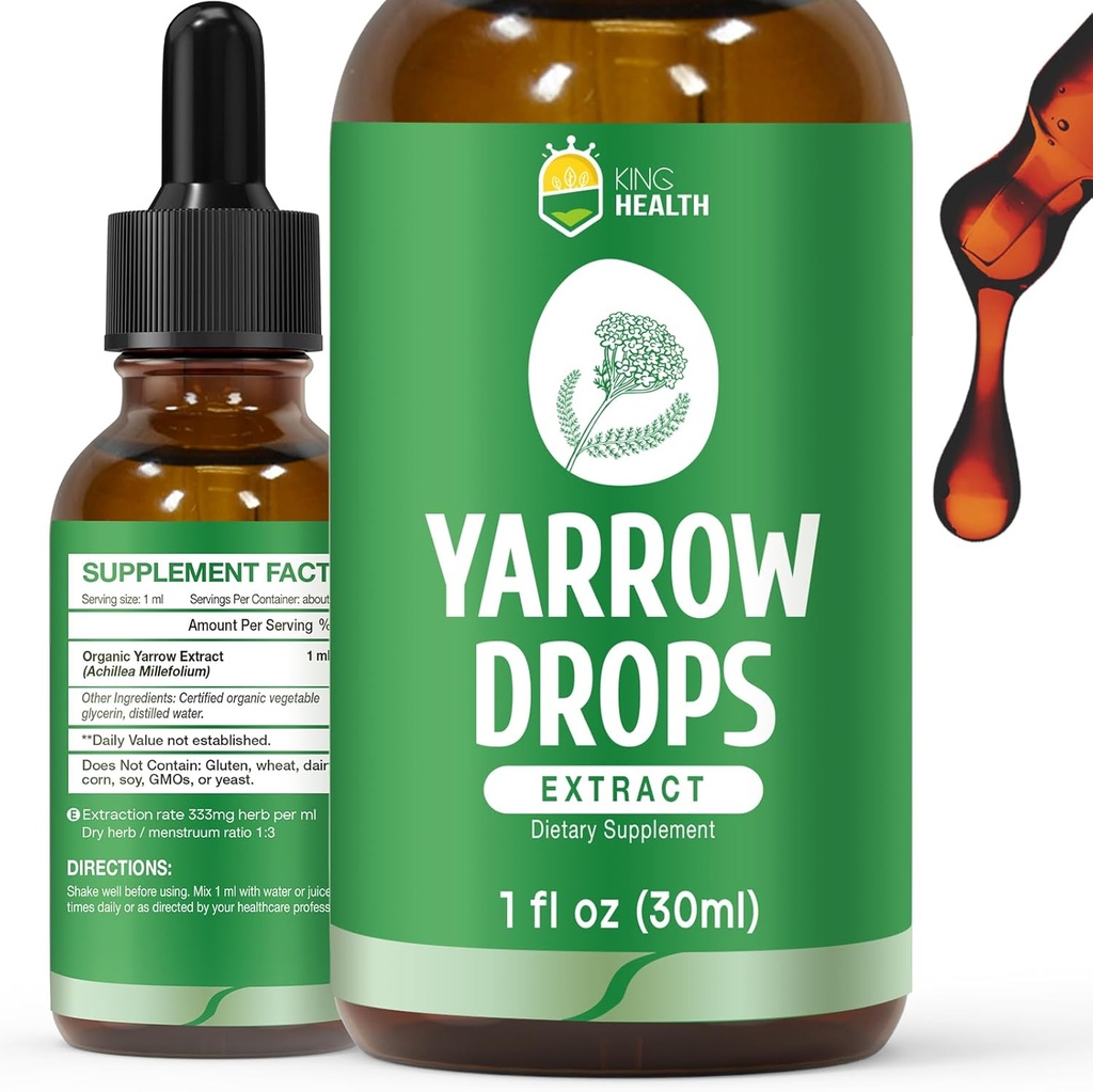 Yarrow Herb Tinktur, Organic Yarrow Extract Liquid, 98% Absorption, Vegan, Gluten Free, Non- GMO, Alkohol Free- 1 Fl Oz
