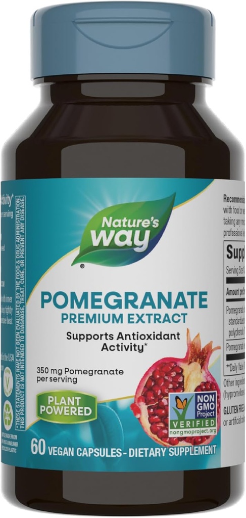 Nature 's Way Pomegranate, Understøtter Antioxidant Aktivitet *, Premium Extract, 350 mg per Serving, Non-GMO Project Verified, Vegan, 60 kapsler (Packaging May Vary)