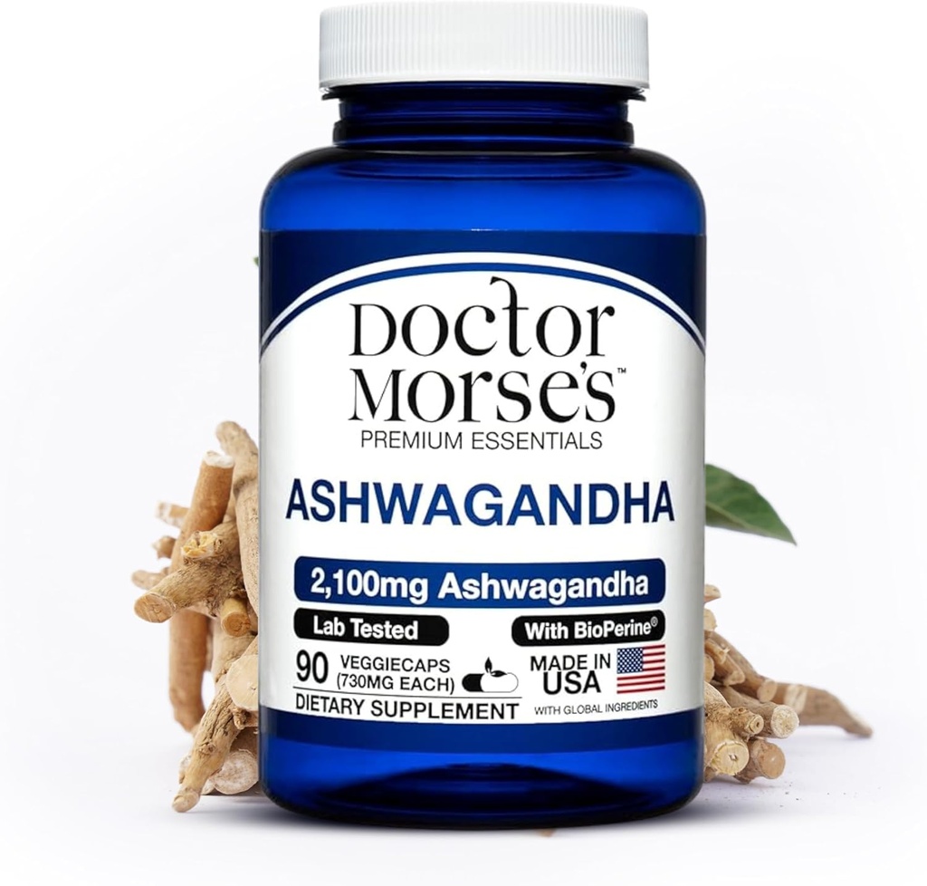 Ashwagandha 2100mg tillæg, Pure Ashwagandha Powder and Root Extract, Bioperine Black Pepper, Lavet i FDA- Registreret, NSF- Certified Facility, Understøtter sunde stress niveauer, 90 kapsler