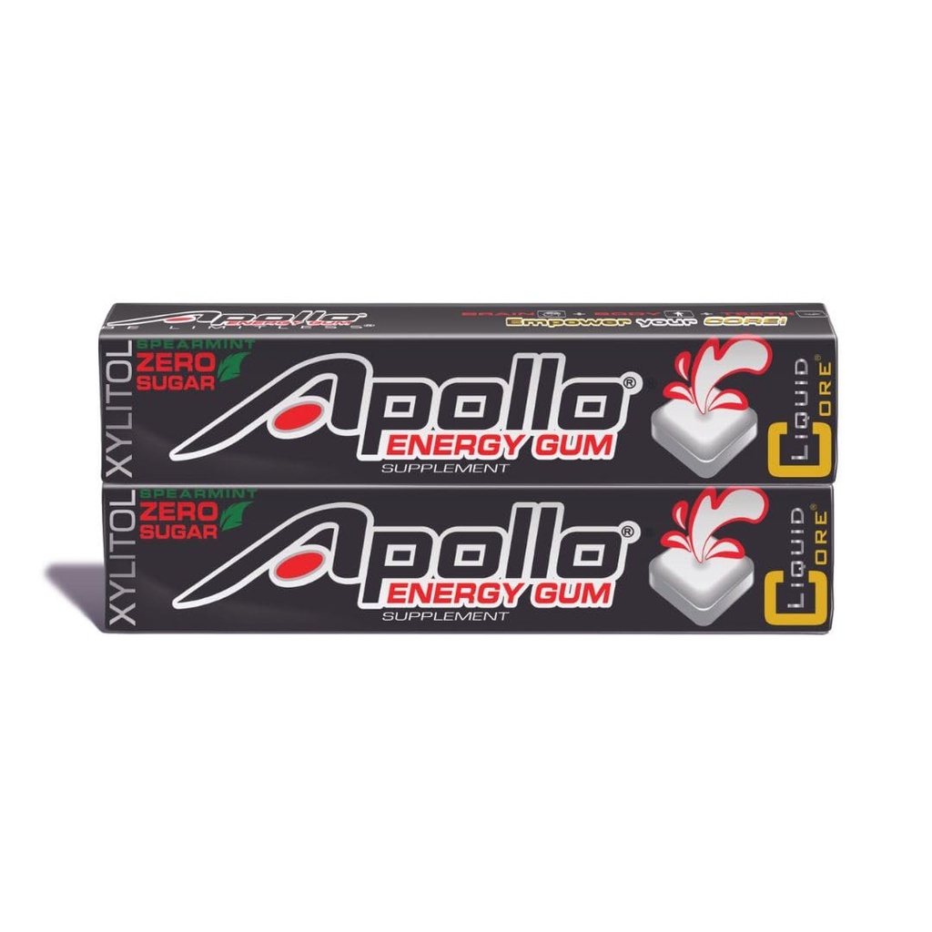 Apollo Energy Gum by Liquid Core - 80 mg naturlig koffein per stykke - sukkerfri, Aspargame- fri, Xylitol Gum - 5 stykker per pakke (2 pakker)
