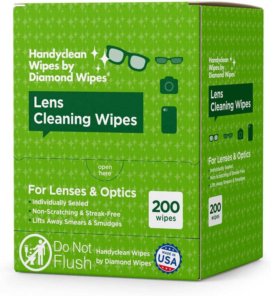 HandyClean Pre- Fugtened Lens Cleaning Wipes, Eyeglass Wipes, Screen Wipes, 200 ct 6 x 5 inches Individuelt pakket Lens Cleanere Wipes