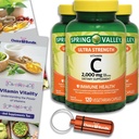 Valg Bundle Spring Valley Ultra Strength C-kapsler Kosttilskud 2000 mg 120 Ct 3 stk. (360 i alt) + Vitamin Guide & Pill Container (5 genstande)!