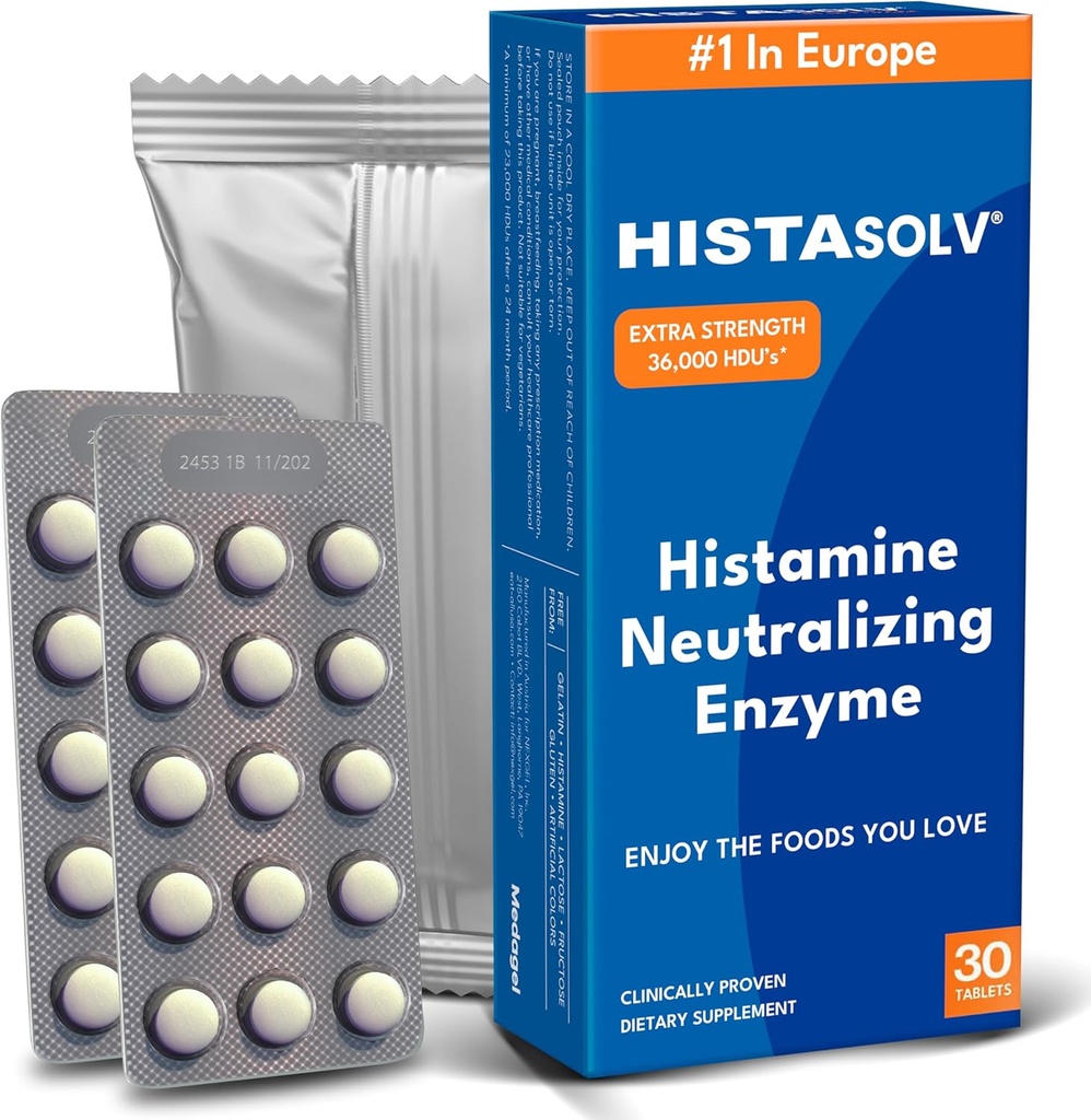 HISTAsolv Extra Strength DAO Enzyme Supplement for Histamin Food Intolerance - Eases fordøjelsesbesvær - Patenteret Tech - Made in Austria - 30 Pack