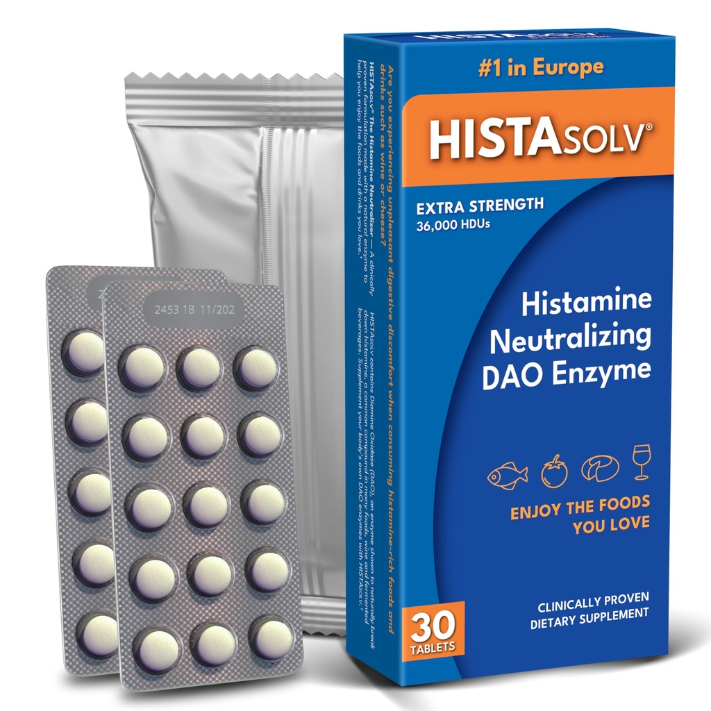 Medagel HISTAsolv Extra Strength DAO Enzyme Supplement for Histamine Food Intolerance - Eases Digestive Discomfort - Patented Tech - Made in Austria - 30 Pack