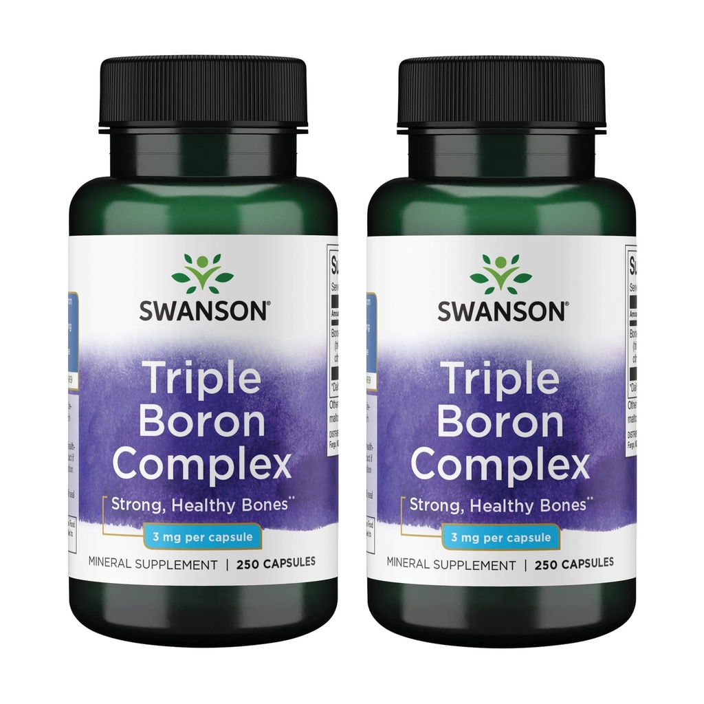 Swanson Triple Boron Complex - Natural Bone Health & Joint Support - Mineral Supplement Feating Citrate, Aspartate & Glycinate - (250 kapsler) 2 Pack