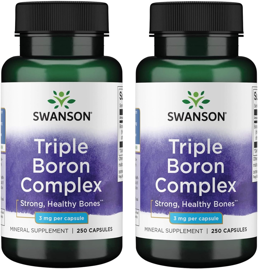 Swanson Triple Boron Complex - Natural Bone Health & Joint Support - Mineral Supplement Feating Citrate, Aspartate & Glycinate - (250 kapsler) 2 Pack