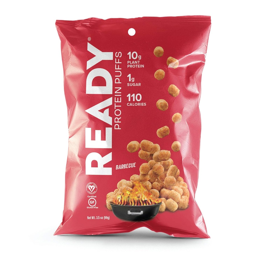 Ready ® Protein Puffs - Guilt- Free, High- Protein Crunchy Snack - 10g Plant- Based Protein, 110 Kalorier - Vegan, Gluten- Free, Ingen Kunstige Artiskokker - Barbecue (sag af 6, 3,5 oz poser)